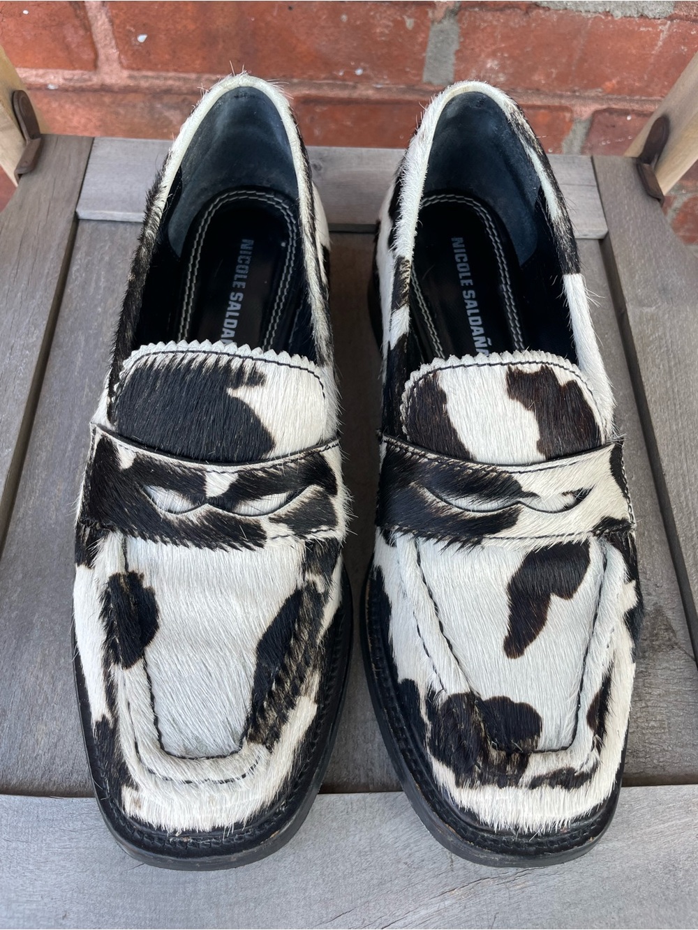 Nicole Saldana leather Loafer - Cow print pony hair